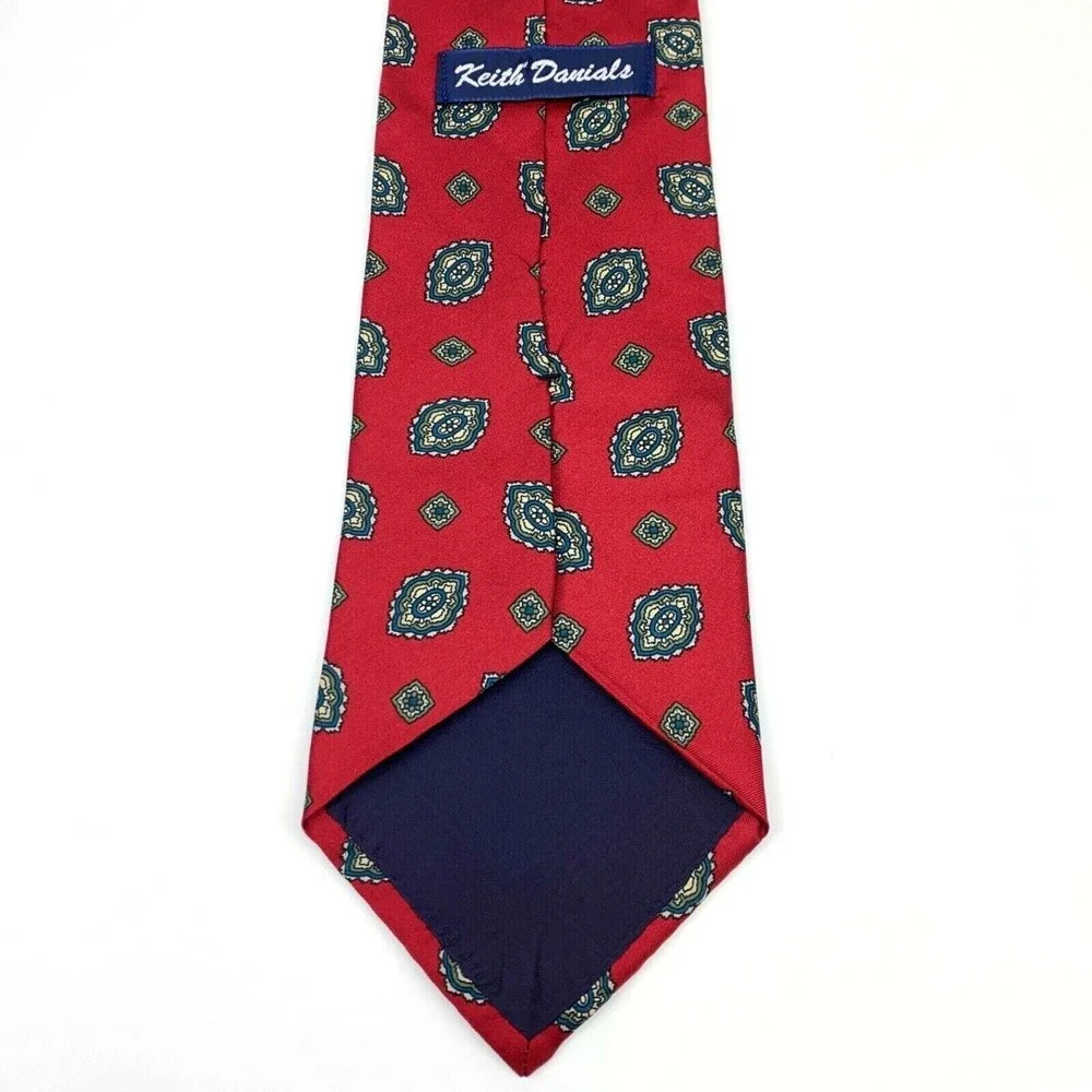 Keith Danials Tie Red 100% Silk Imported Fabric Woven Mens Necktie Made in USA